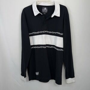 Lurking Class Mens‎ Polo Shirt Large Black White Barbed Wire Collared Pullover